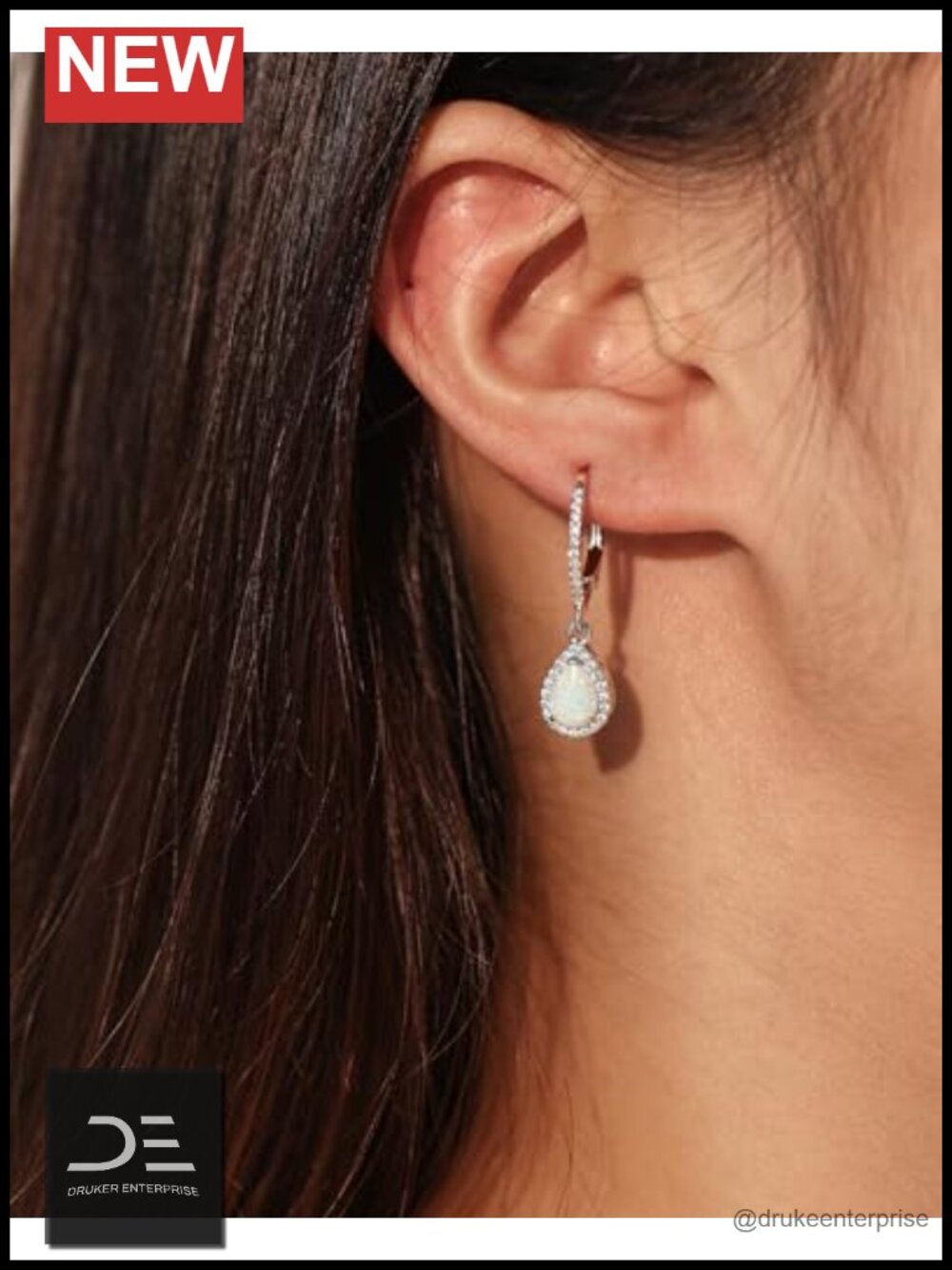 Sterling Silver Created Opal Leverback Earrings Pear Drop Birthstone - Picture 3 of 6